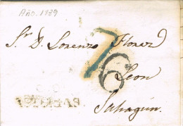 55092. Carta Entera Prefilatelica COVADONGA (Asturias) 1839 A Sahagun, Leon - ...-1850 Prephilately