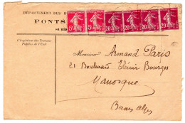 1912  "  PONTS ET CHAUSSEES " T P Semeuses   2 X 5c + 4 X 20c  Envoyée à MANOSQUE - Cartas & Documentos