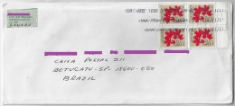 Canada 2000 Cover From Sherbrooke To Brazil Misdirected To Chile Block Of 4 Stamp Maple Leaf Electronic Sorting Mark - Storia Postale