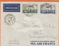 Frankreich 1936 Par Avion Flugpost 85 C. + 1,50 F. Brief EXPOSITION DE 1937 PARIS Nach Wien !!! - Briefe U. Dokumente