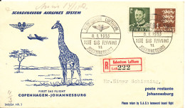 Denmark Registered Cover First SAS Flight Copenhagen - Johannesburg 8-1-1953 - Cartas & Documentos