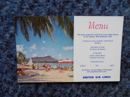 KB11/1227-United Airlines Menu Waikiki Beach Hawaï - Other & Unclassified