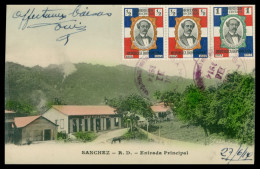* CP GLACEE ET COLORISEE - SANCHEZ * R.D. - ENTRADA PRINCIPAL - ANIMEE - EDIT. GARCHO - 1914 - TIMBRES CORREOS - Dominikanische Rep.