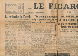 LE FIGARO, Mardi 1er Octobre 1946, N° 664, Lecture Du Verdict Au Procès De Nuremberg, Projet De Constitution, De Gaulle - Allgemeine Literatur