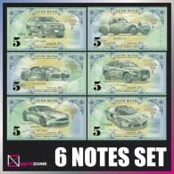 6 NOTES SET!!! Auto Bank CARS SET $5 Fantasy Test Note Private - Verzamelingen