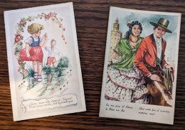 Lot De 2 Cartes Postales Anciennes En Couleur : Costumes Espagnoles Et Enfants - Unclassified