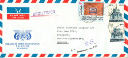 Pakistan Registered Air Mail Cover Sent To Denmark 8-5-1985 (from The Embassy Of Yemen Islamabad) - Pakistán