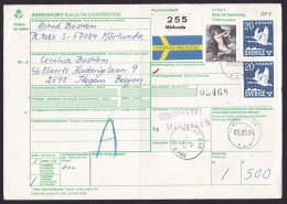 Sweden: Parcel Form To Belgium, 1984, 3 Stamps, Bird, Air Label, Customs Cancel, Bulletin, Morlunda (minor Damage; Fold) - Cartas & Documentos