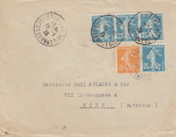Frankreich 1925 Brief Mit Semeuse 5 C. + 25 C. (4) Von PARIS Nach Wien !!! - Covers & Documents