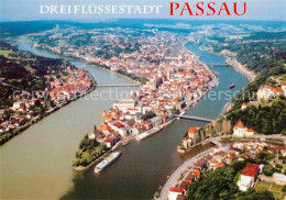 72842511 Passau Fliegeraufnahme Muendung Inn Ilz Donau Passau - Passau