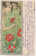 Art Nouveau  Genre MUCHA  Femme Aux Coquelicots - Voor 1900