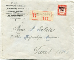 MONACO LETTRE RECOMMANDEE DEPART MONACO ?-12-37 PRINCIPAUTE POUR LA FRANCE - Lettres & Documents