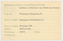 Verhuiskaart G. 26 Particulier Bedrukt Wassenaar 1958 - Postwaardestukken