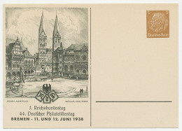 Postal Stationery Germany 1938 Philatelic Day Bremen - Town Hall - Cathedral - Market - Eglises Et Cathédrales