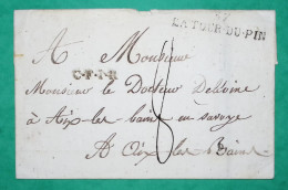 MARQUE 37 LA TOUR DU PIN ISERE POUR AIX LES BAINS SAVOIE CACHET SARDE CF1R 1823 LETTRE COVER FRANCE - 1801-1848: Precursores XIX