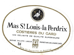 Etiquette De Vin - Mas St-louis-la-Perdrix, Costières Du Gard, Bellegarde - Alkohol