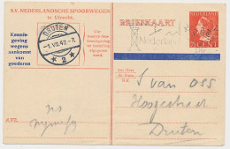 Spoorwegbriefkaart G. NS289 A - Nijmegen - Druten 1947 - Postwaardestukken