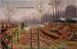 Stacheldraht Hindernisse - Künstlerkarte Höllerer - War 1914-18