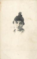 Souvenir Photo Postcard Elegant Woman Coiffure Earrings - Photographs