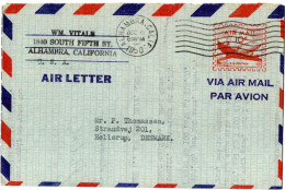 1,66 U.S.A., CALIFORNIA, 1950, AIR LETTER, COVER TO DENMARK (DAMAGED ON THE BACK SIDE) - 2a. 1941-1960 Afgestempeld