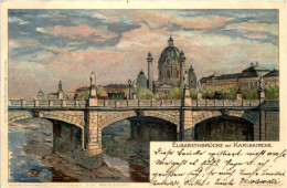 Wien - Elisabethbrücke Mit Karlskirche - Litho - Autres & Non Classés