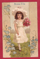 AC301 FANTAISIES ENFANTS FILLETTE FLEURS BONNE FETE CARTE GAUFREE EN 1906 - Altri & Non Classificati