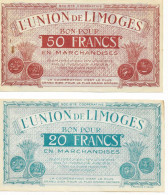 C/286            87   L'union De Limoges   - Bons De 50  & 20 Francs - Bons & Nécessité