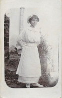 Souvenir Photo Postcard Elegant Woman White Dress Coiffure Flower - Photographie