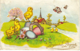 AA569 FANTAISIES  FETES JOYEUSES PAQUES  CLOCHES OEUFS POUSSINS 1947  - - Ostern