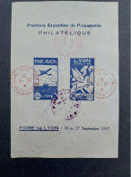 Première Exposition De Propagande Philatélique, Foire De Loyn 18 Au 27 Septembre 1937, Par Avion Lyon - Philatelic Fairs