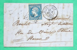 N°14 PC 225 BACQUEVILLE SEINE INFERIEURE POUR ROUEN 1860 LETTRE COVER FRANCE - 1849-1876: Période Classique