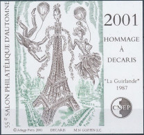 FRANCE Feuillet Souvenir CNEP 34a ** MNH Non Dentelé Imperf Salon Automne Paris 2001 Tour Eiffel Decaris Guirlande - CNEP