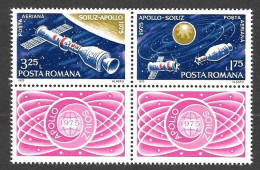 Romania Space 2 Stamps 1975 MNH. ASTP Apollo - Soyuz - Europe