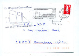 Lettre Flamme Granville Air Du Large Curiosite Date Annee + Bateau Bisquine - Oblitérations Mécaniques (flammes)