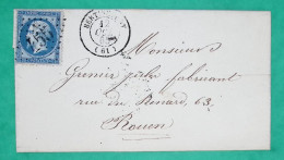 N°22 GC 455 BERTINCOURT PAS DE CALAIS POUR ROUEN 1865 LETTRE COVER FRANCE - 1849-1876: Periodo Classico