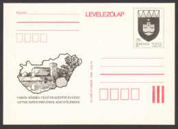 Castle Palace Lake GYULA City / Communism COAT OF ARMS - STATIONERY Postcard 1988 Hungary Map / Not Used - Ganzsachen