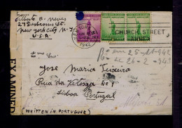 Sp10549 USA WW2 Censored Cover 1942 (slogan Pmk Church Street Annex) Mailed Portugal Security, Education,conservation - Landbouw