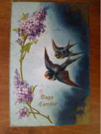 Carte Postale Gage D'amitié Gaufrée Lilas Hirondelle  X - Autres & Non Classés