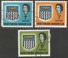 Northern Rhodesia. 1963 QEII. Arms. 1d, 3d, 6d Used. SG 76, 78, 80. M5055 - Rhodésie Du Nord (...-1963)