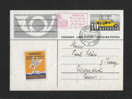1938 NATIONALE BRIEFMARKENAUSSTELLUNG AARAU ► Postkarte Schw.Automobil-Postbureau Mit Offizieller Vignette Aarau - Postwaardestukken