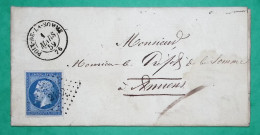 N°14 PC 2482 POIX DE LA SOMME + CACHET FISCAL POUR AMIENS 1859 LETTRE COVER FRANCE - 1849-1876: Classic Period