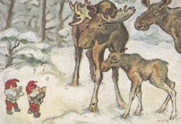 Happy New Year Christmas GNOME DEER Vintage Postcard CPSM #PBB181.GB - Nieuwjaar