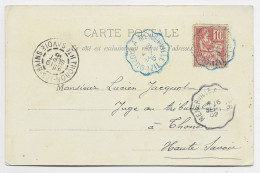 MOUCHON 10C CARTE PADIRAC CONVOYEUR BLEU TIZI OUZOU A MENERVILLE 1902 EN ALGERIE - Spoorwegpost