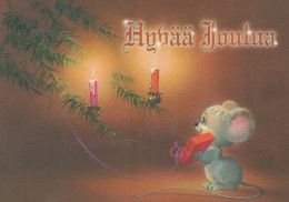 Buon Anno Natale CONIGLIO CANDELA Vintage Cartolina CPSM #PAV007.IT - New Year