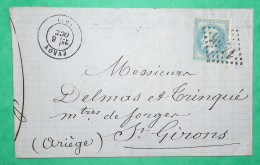 N°29 GC 1455 EVRON MAYENNE POUR ST GIRONS ARIEGE 1870 LETTRE COVER FRANCE - 1849-1876: Klassieke Periode