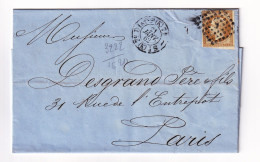 Lettre 1862 Paris Timbre Napoléon III 10 Centimes Non Dentelé Desgrand Père Et Fils 31 Rue De L'Entrepôt - 1853-1860 Napoleone III