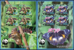 Aitutaki 539-542 Sheets/4, MNH. WWF 2008. Blue Moon Butterfly. - Aitutaki