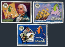 Aitutaki 351-353,354 Ac, MNH. AUSIPEX-1984.William Bligh,Bounty,Stamps.Map,Bird, - Aitutaki