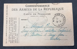 Carte De Franchise Militaire > Sous-officier Artillerie Coloniale TONKIN Oblit Trésor Et Postes Grattée 17-9-18 Censure - Brieven En Documenten