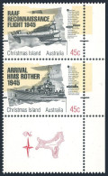 Christmas Isl 373 Ab-label Pair,MNH. End Of WW II,50,1995.RAAF Flight,HMS Rother - Christmas Island